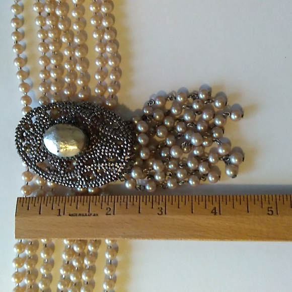 RARE SANDOR 7-Layer Glass Pearl Choker w L W PARIS Cut Steel Slide Buckle - Picture 14 of 16